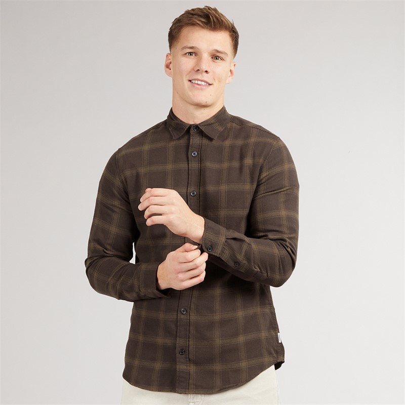 JJ REBEL Mens Rebel Long Sleeve Checked Shirt Mulch