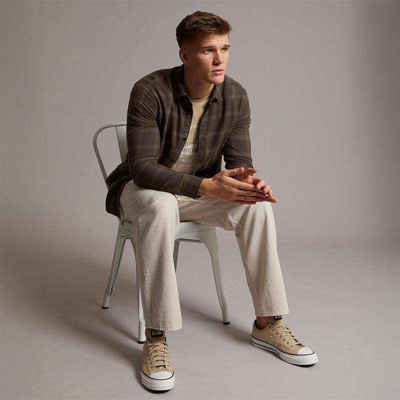 JJ REBEL Mens Rebel Long Sleeve Checked Shirt Mulch