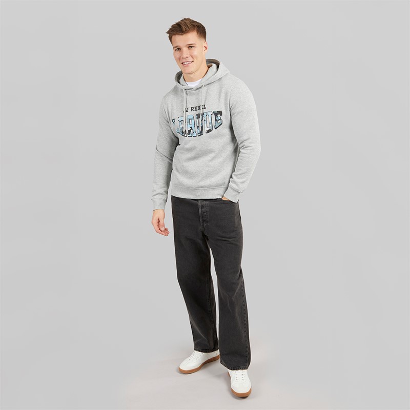 JJ REBEL Mens Hamilton Sweat Hoodie Light Grey Melange