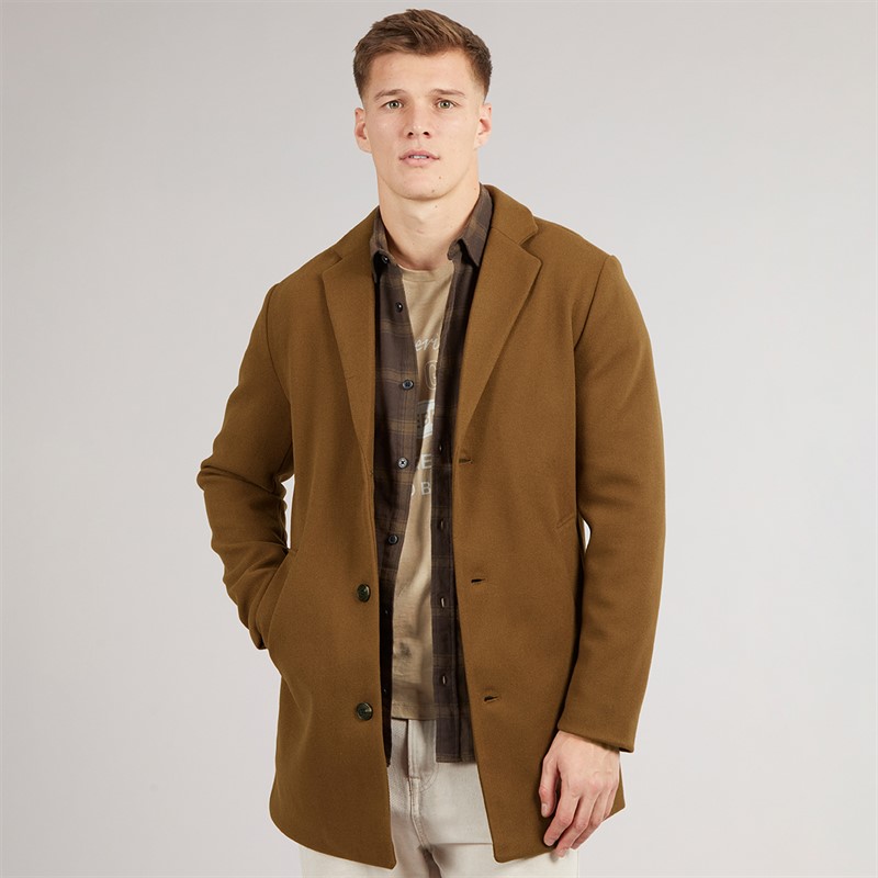 JJ REBEL Mens Maze Longline Coat Dark Coat Khaki