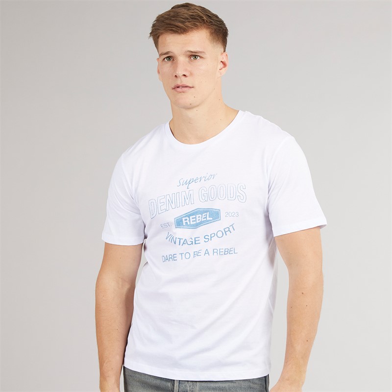 JJ REBEL Mens Vintage Rebel T-Shirt White