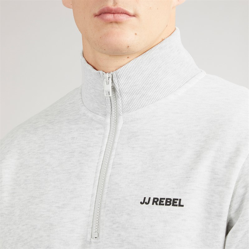 JJ REBEL Mens Billie Half Zip Sweatshirt White Melange