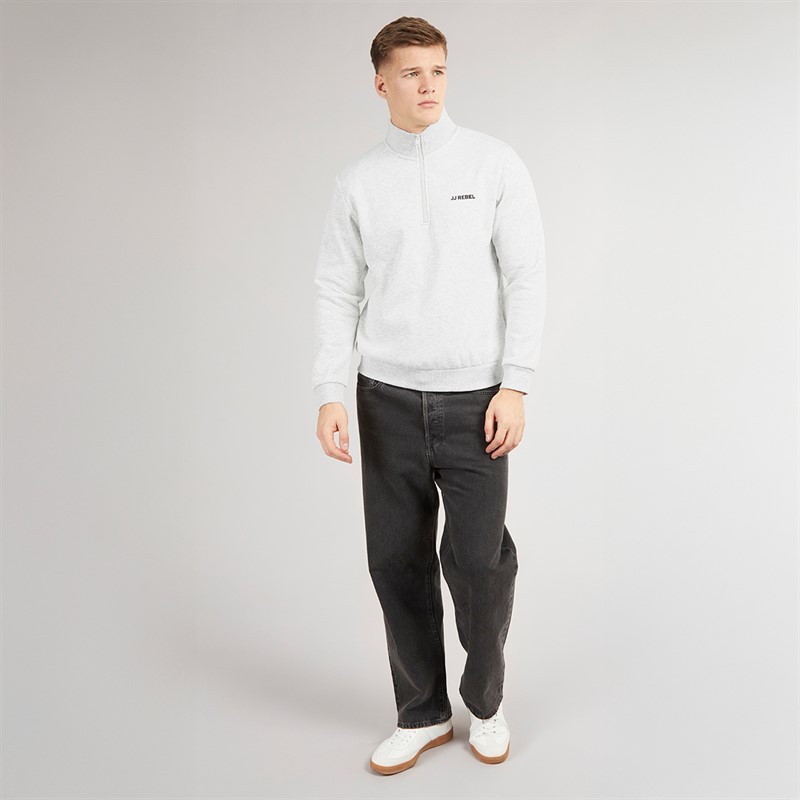 JJ REBEL Mens Billie Half Zip Sweatshirt White Melange