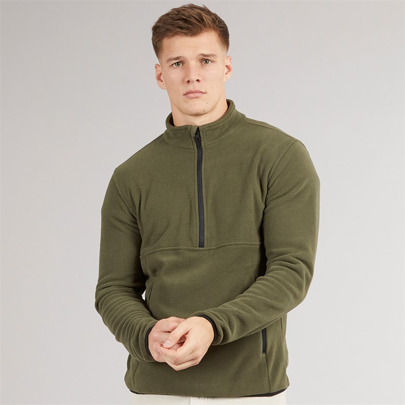 JJ REBEL Mens Fleece Half Zip Jacket Forest Night