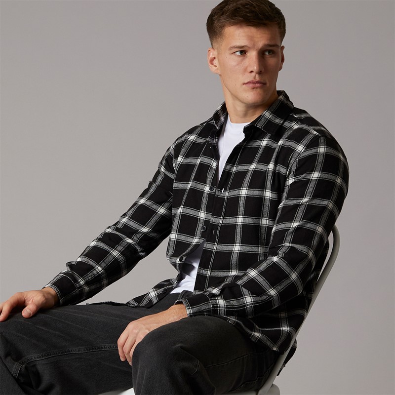 JJ REBEL Mens Rebel Long Sleeve Checked Shirt Black