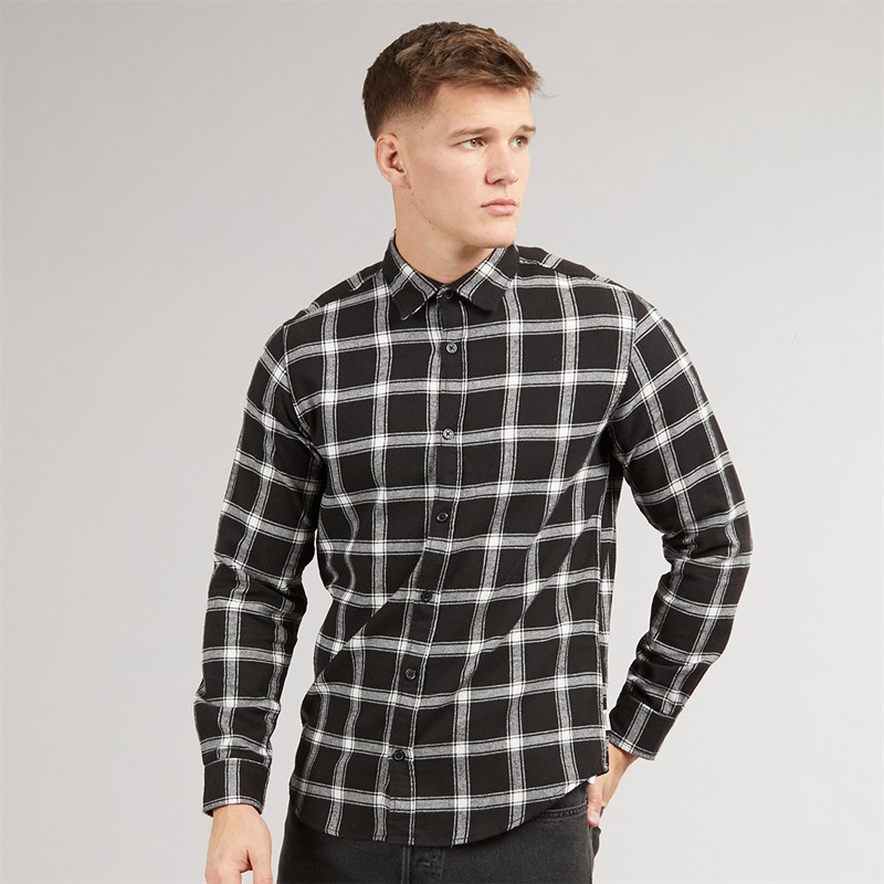 JJ REBEL Mens Rebel Long Sleeve Checked Shirt Black