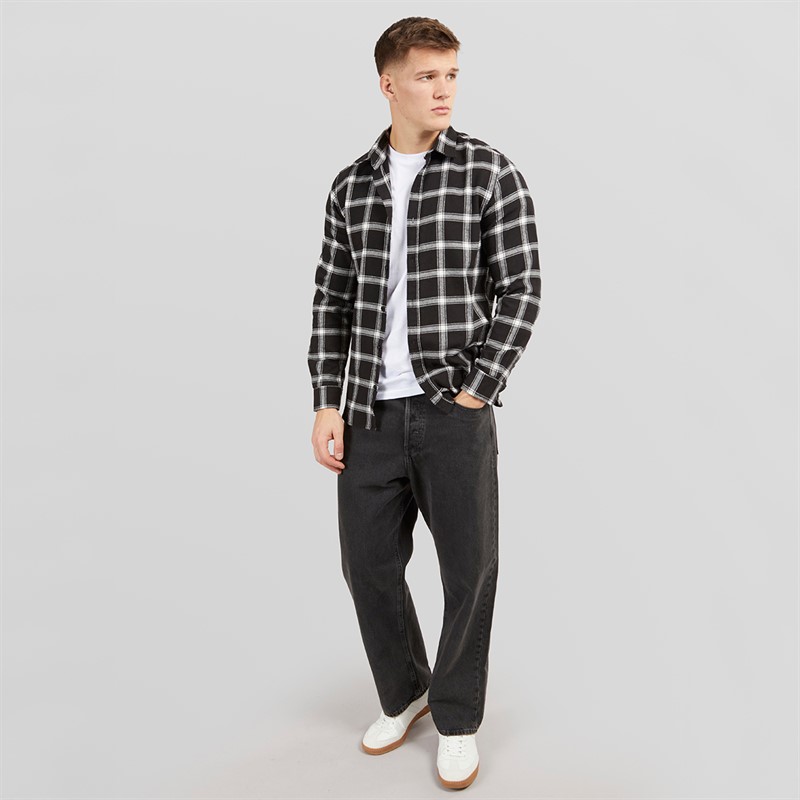 JJ REBEL Mens Rebel Long Sleeve Checked Shirt Black