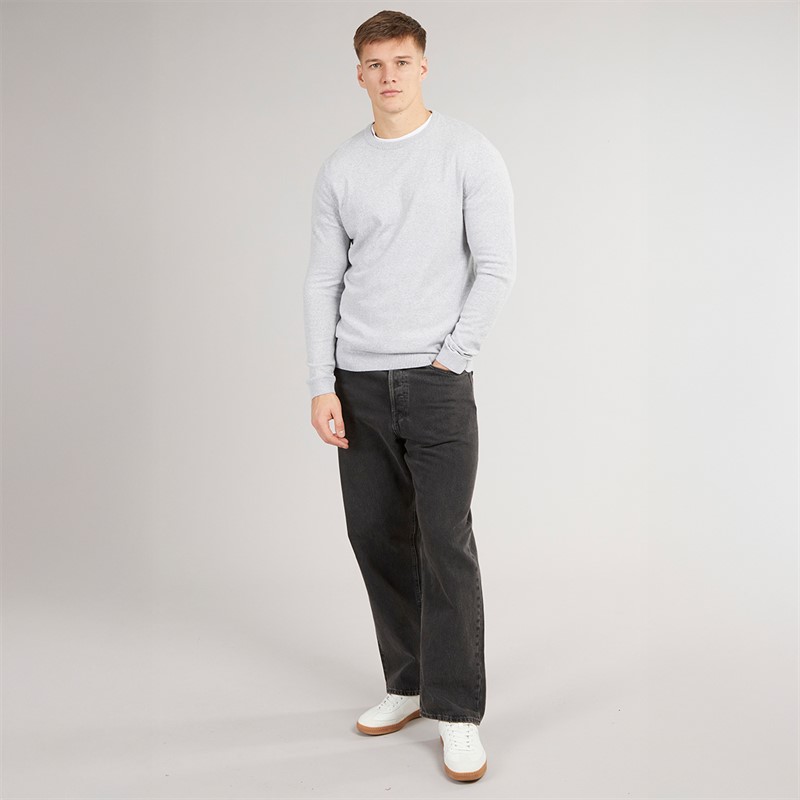 JJ REBEL Mens Callum Crew Neck Jumper Light Grey Melange