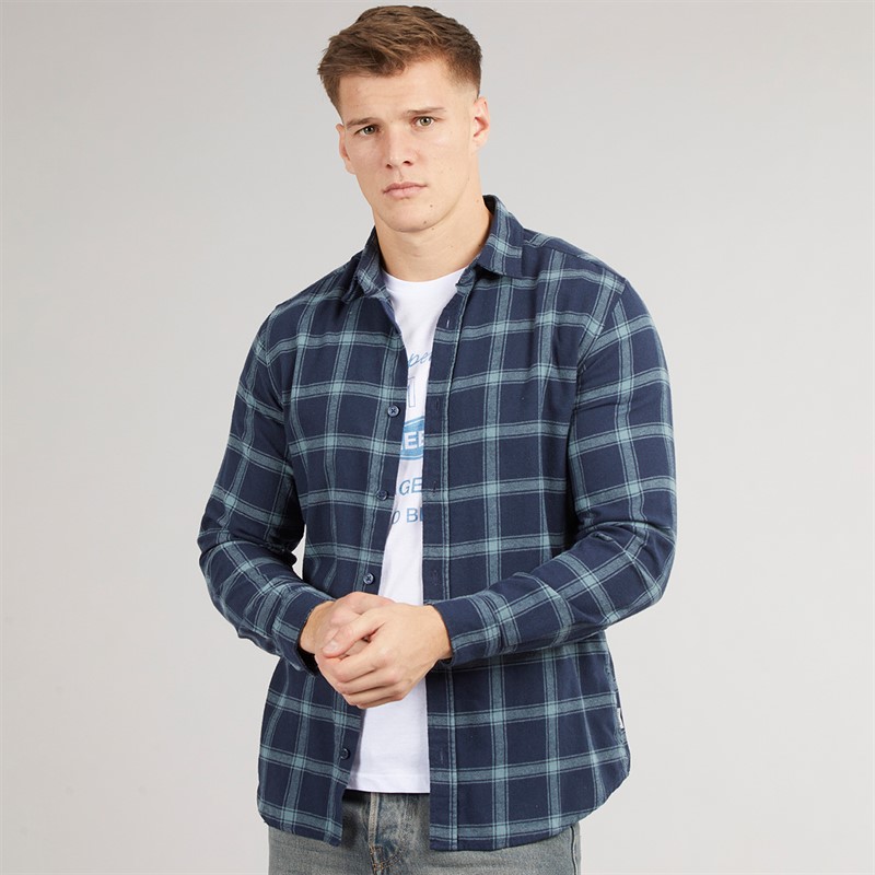 JJ REBEL Mens Rebel Long Sleeve Checked Shirt Navy Blazer
