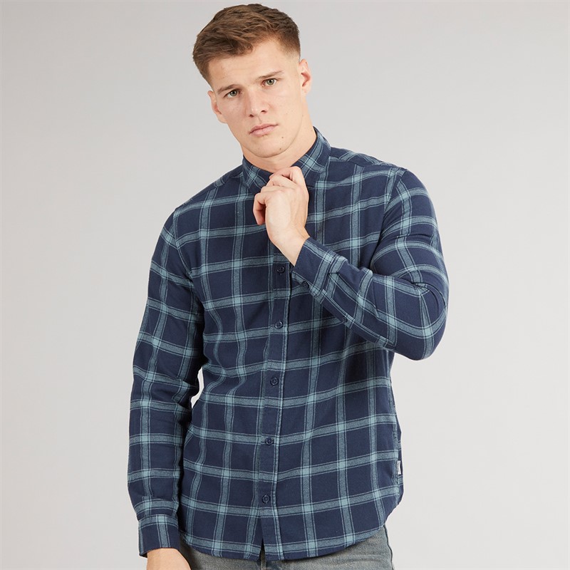 JJ REBEL Mens Rebel Long Sleeve Checked Shirt Navy Blazer