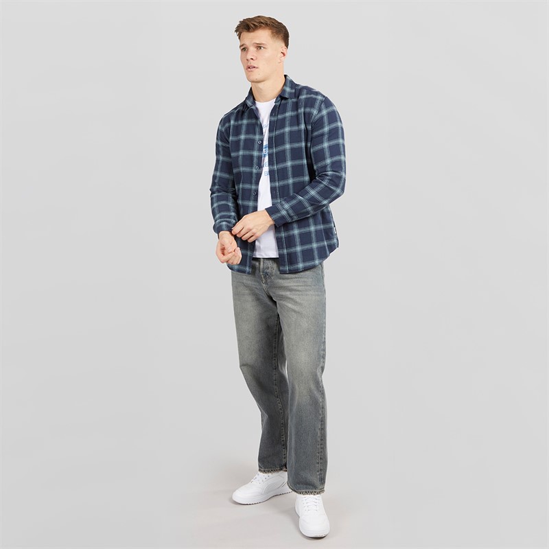 JJ REBEL Mens Rebel Long Sleeve Checked Shirt Navy Blazer