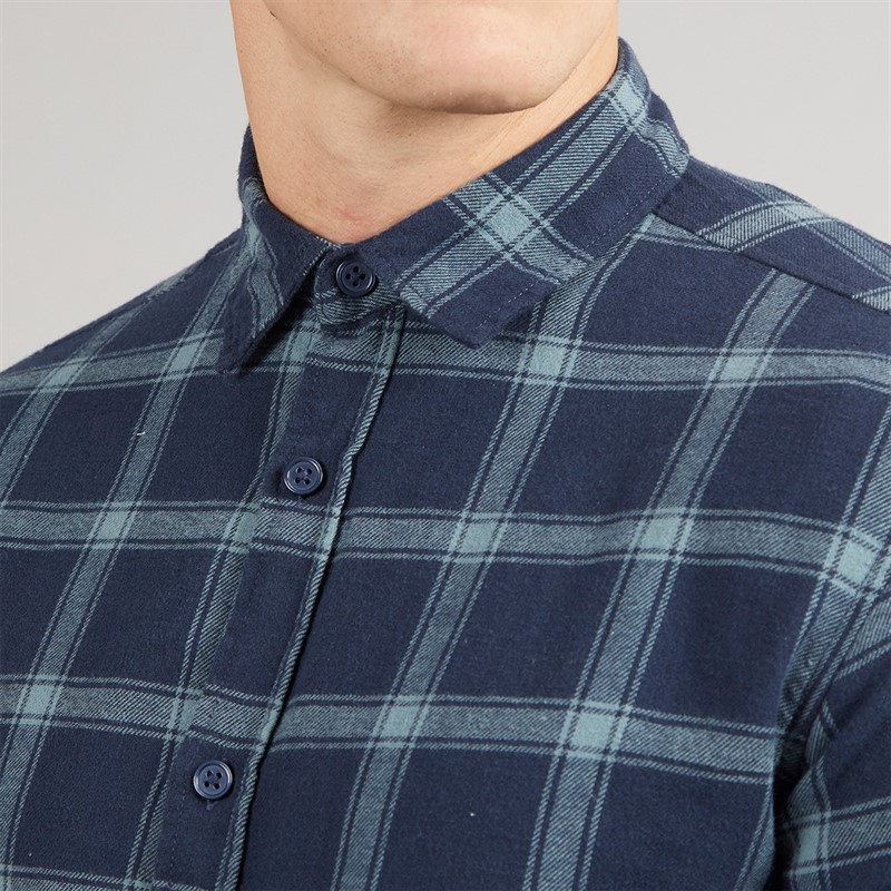 JJ REBEL Mens Rebel Long Sleeve Checked Shirt Navy Blazer