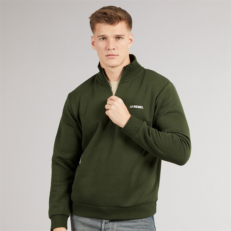 JJ REBEL Mens Billie Half Zip Sweatshirt Kombu Green