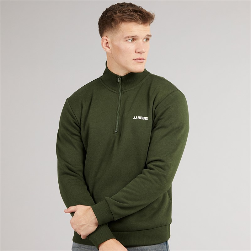 JJ REBEL Mens Billie Half Zip Sweatshirt Kombu Green