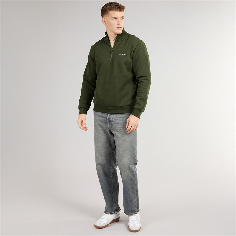 JJ REBEL Mens Billie Half Zip Sweatshirt Kombu Green