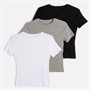 JJ REBEL Womens Three Pack Maya Ribbed T-Shirts Black/White/Grey Marl