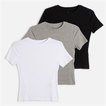 JJ REBEL Womens Three Pack Maya Ribbed T-Shirts Black/White/Grey Marl