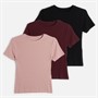 JJ REBEL Womens Three Pack Maya Rib T-Shirts Fig/Woodrose/Black