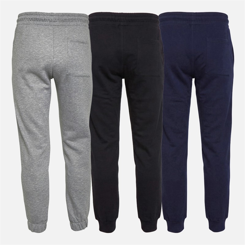 JJ REBEL Mens Three Pack Logo Sweat Pants Light Grey Marl/Sky Captain/Black
