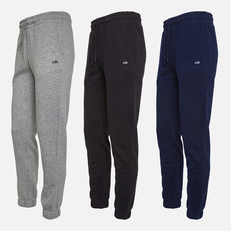 JJ REBEL Mens Three Pack Logo Sweat Pants Light Grey Marl/Sky Captain/Black