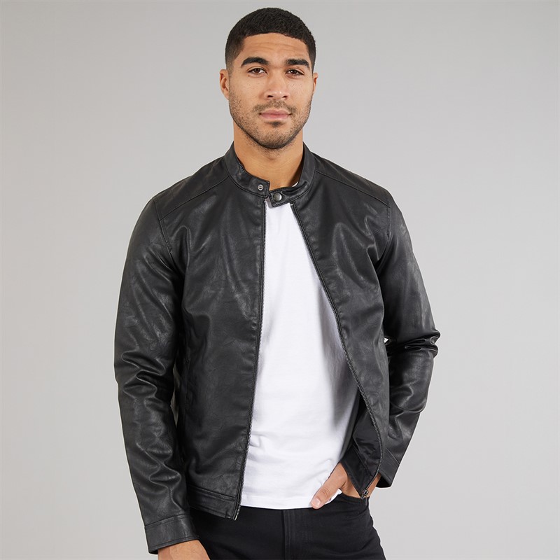 JJ REBEL Mens Caleb PU Jacket Black