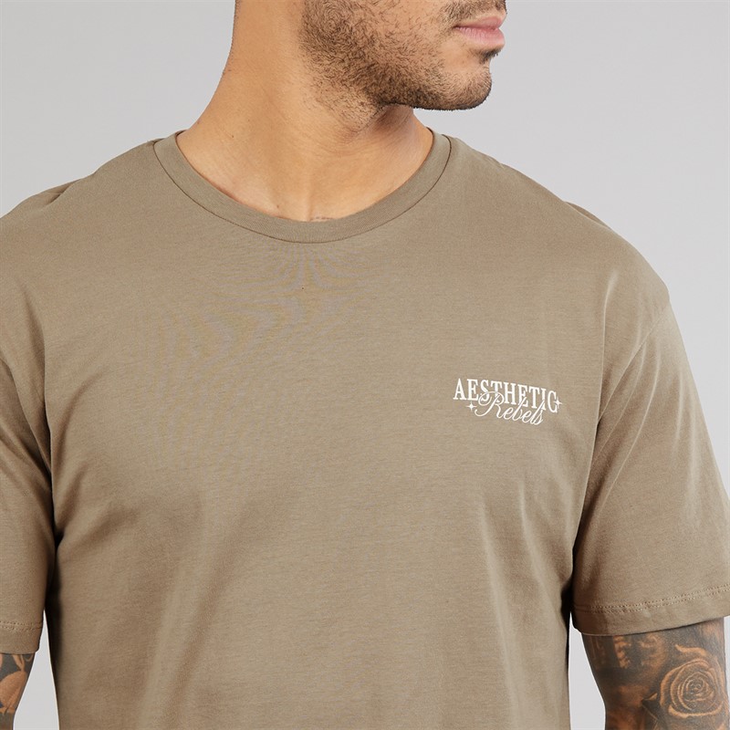 JJ REBEL Mens Rock Crew Neck T-Shirt Roasted Cashew