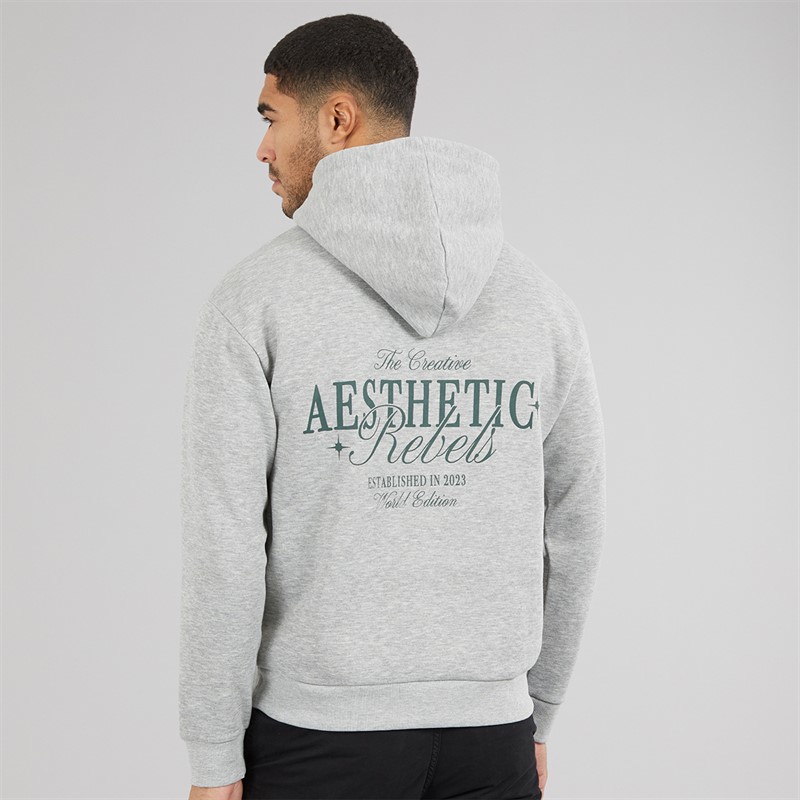 JJ REBEL Mens Rock Hoodie Light Grey Melange