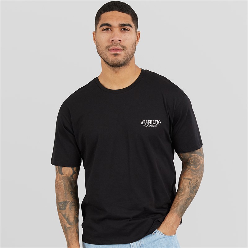 JJ REBEL Mens Rock Crew Neck T-Shirt Black
