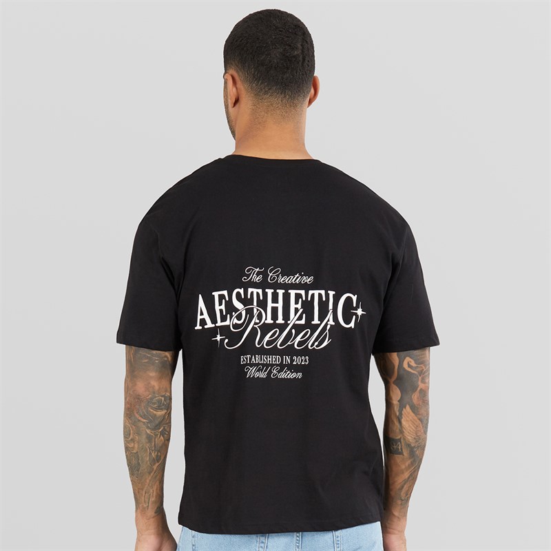 JJ REBEL Mens Rock Crew Neck T-Shirt Black