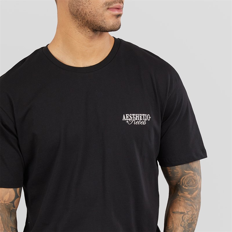 JJ REBEL Mens Rock Crew Neck T-Shirt Black