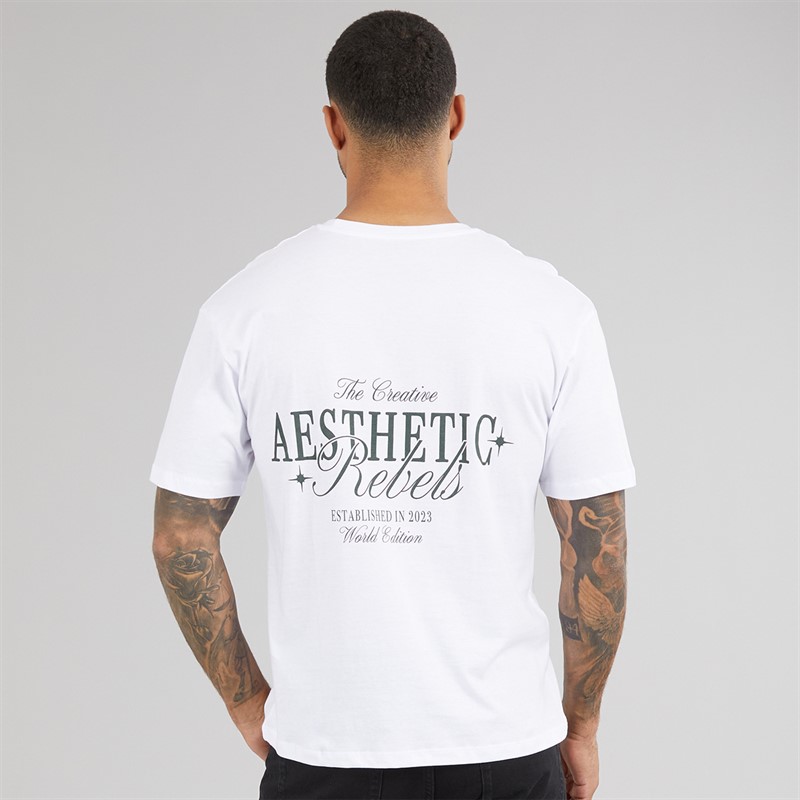 JJ REBEL Mens Rock Crew Neck T-Shirt White