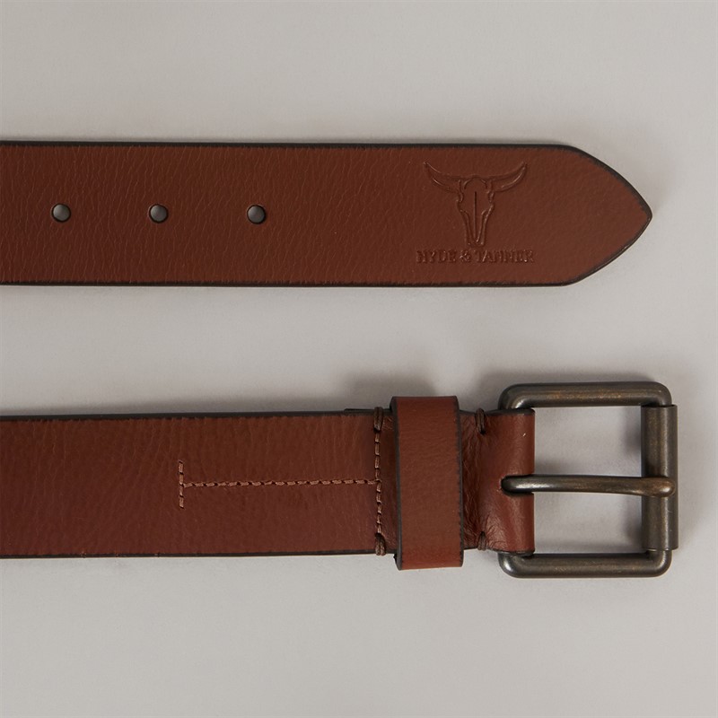 Hyde & Tanner Mens Longhorn Bar Stitch Belt Tan