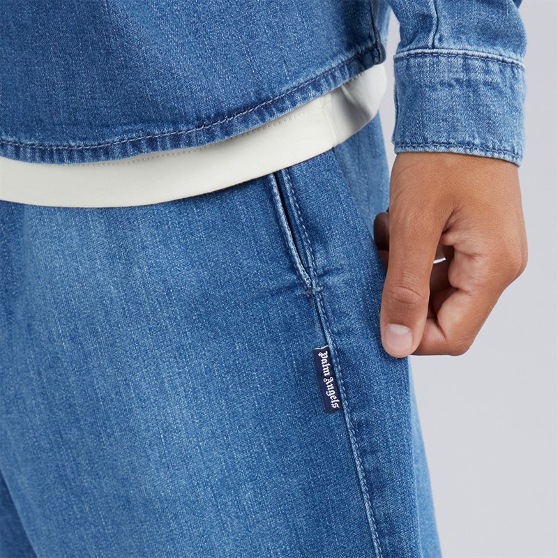 Palm Angels Boys Chambray Shorts Celeste/Light Blue
