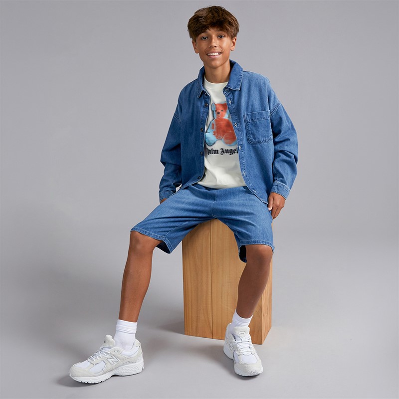 Palm Angels Boys Chambray Shorts Celeste/Light Blue