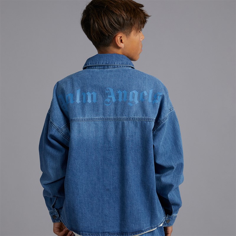 Palm Angels Boys Chambray Overshirt Celeste/Light Blue