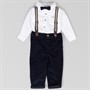 Little Gent Boys Bodysuit Brushed Fine Corduroy Bowtie and Trousers with Braces Set Navy