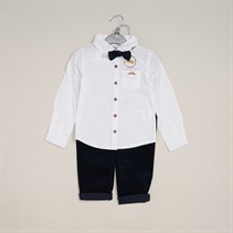 Little Gent Boys Bodysuit Brushed Fine Corduroy Bowtie and Trousers with Braces Set Navy