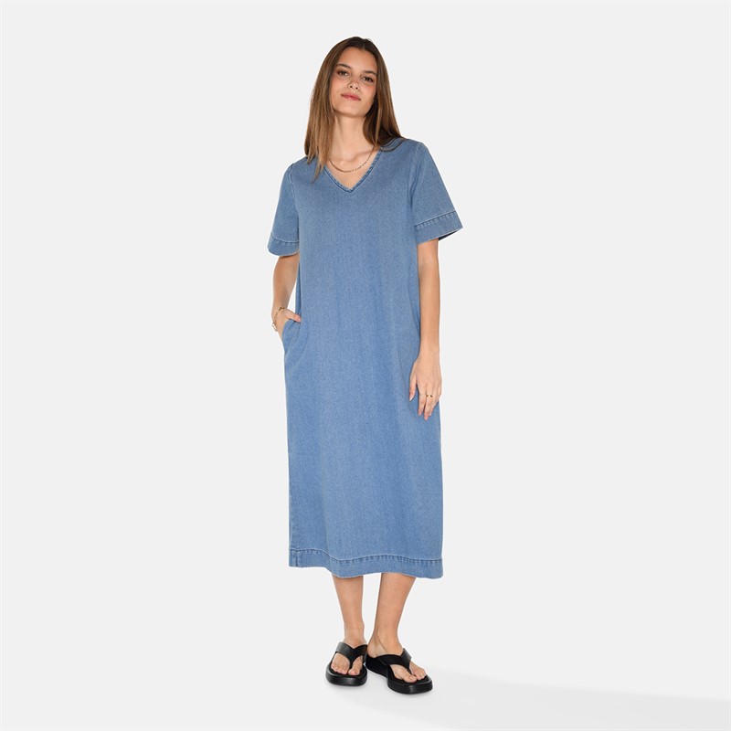 Moves Damen Morgen Kleid Midi 1002 Medium Blue