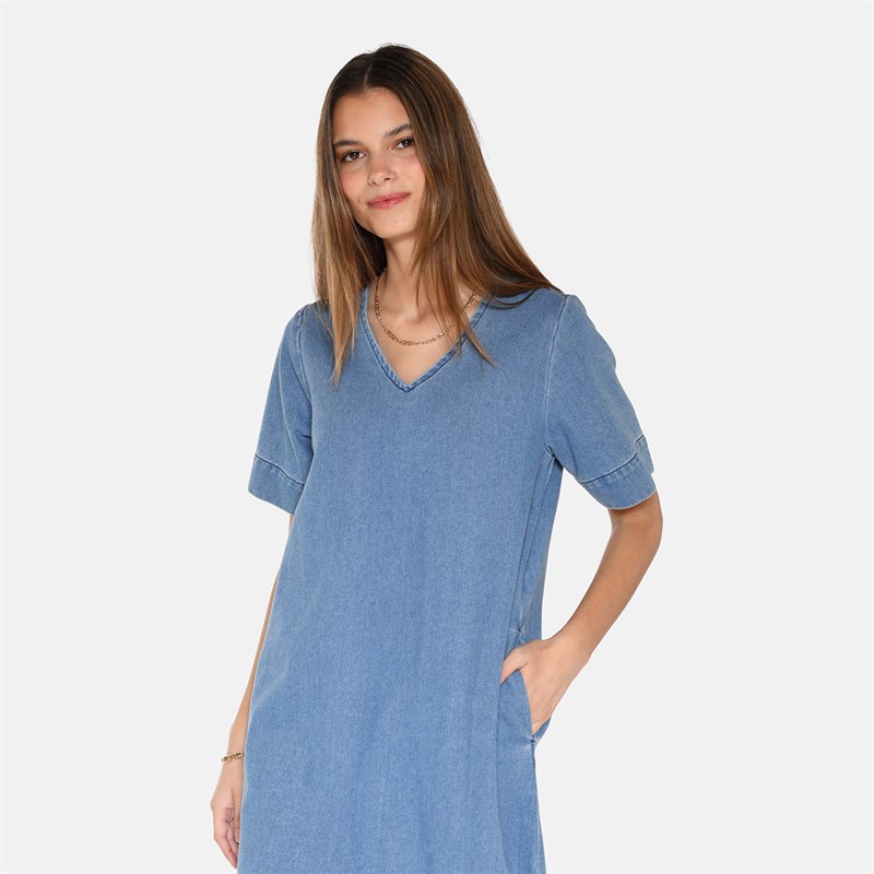 Moves Damen Morgen Kleid Midi 1002 Medium Blue