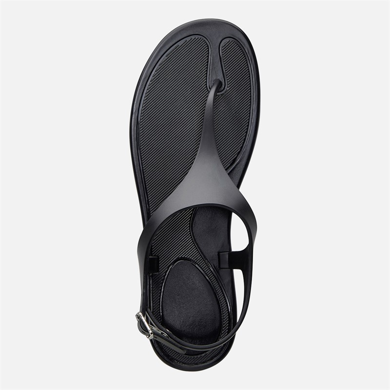 SEQWL Womens Jelly Thong Flat Sandals Black