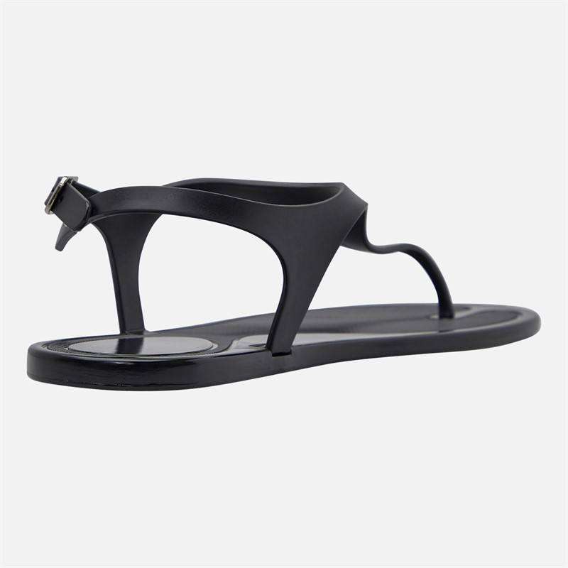 SEQWL Womens Jelly Thong Flat Sandals Black