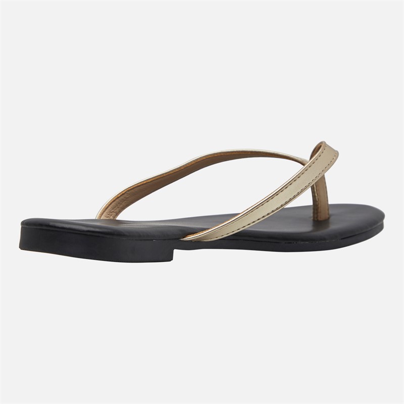 SEQWL Womens Flip Flops Gold