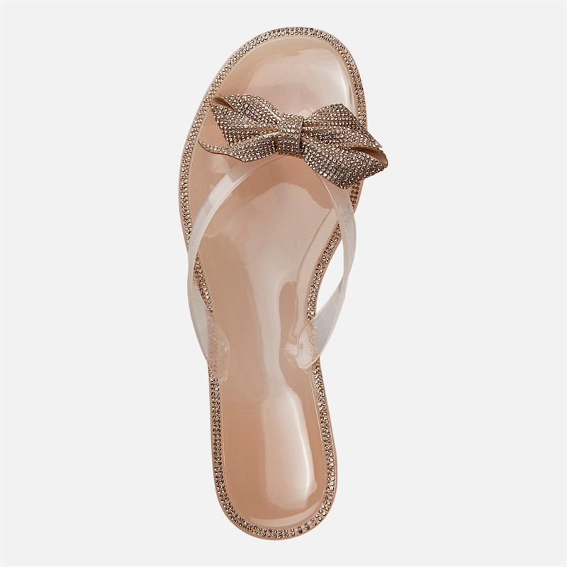 SEQWL Womens Jelly Bow Flip Flops Nude
