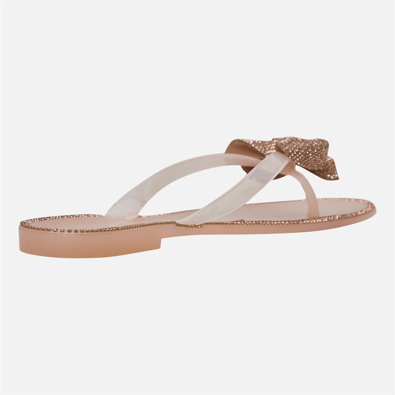 SEQWL Womens Jelly Bow Flip Flops Nude