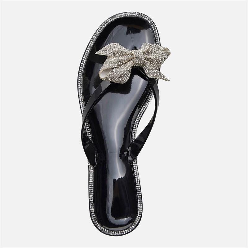 SEQWL Womens Jelly Bow Flip Flops Black
