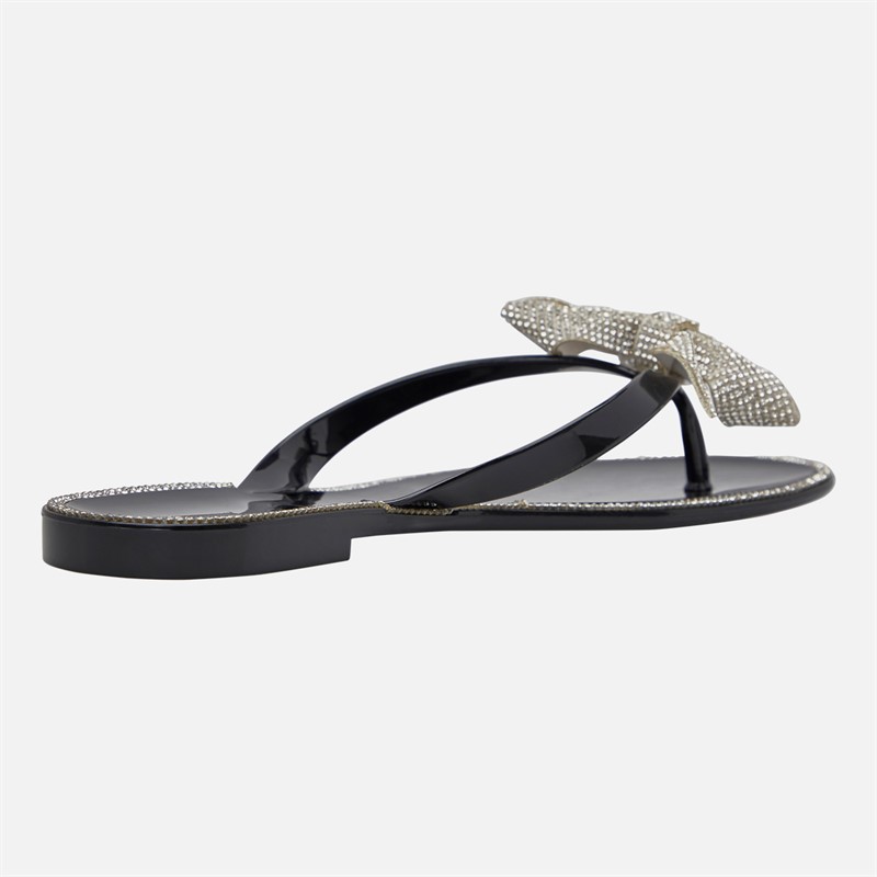 SEQWL Womens Jelly Bow Flip Flops Black