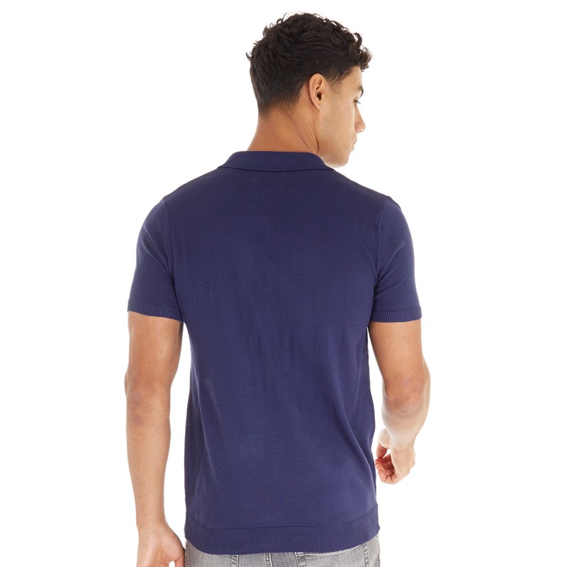 Avant Garde Mens Harrison Knitted Zip Polo Navy
