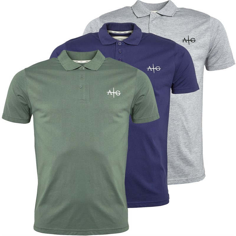 Avant Garde Mens Salton Three Pack Polos Navy/Light Grey Marl/Khaki