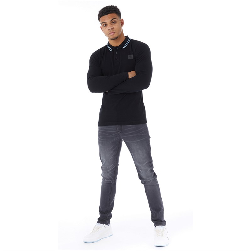 Avant Garde Mens Relate Long Sleeve Polo Black/Blue