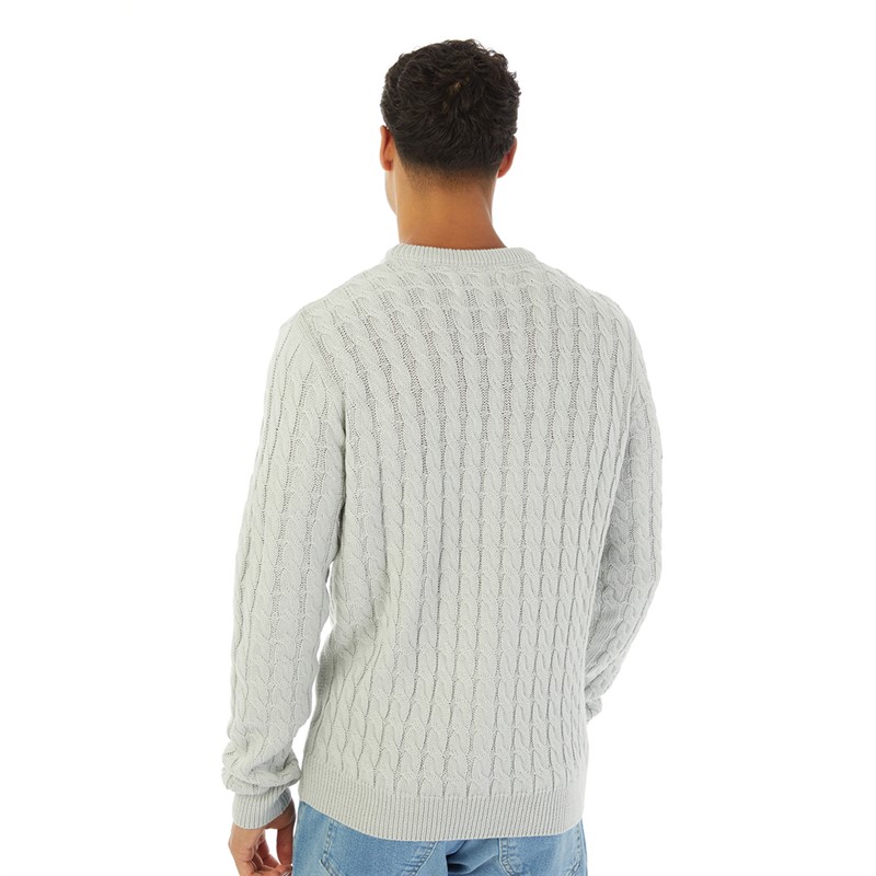 Avant Garde Mens Cable Crew Neck Jumper Grey Marl